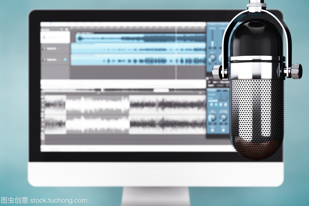 音樂錄音工作室概念。Condencer 麥克風